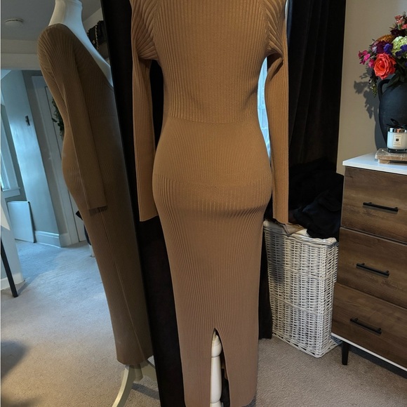 MABLE Tan Ribbed Long Sleeve Sweater Dress - Picture 4 of 6